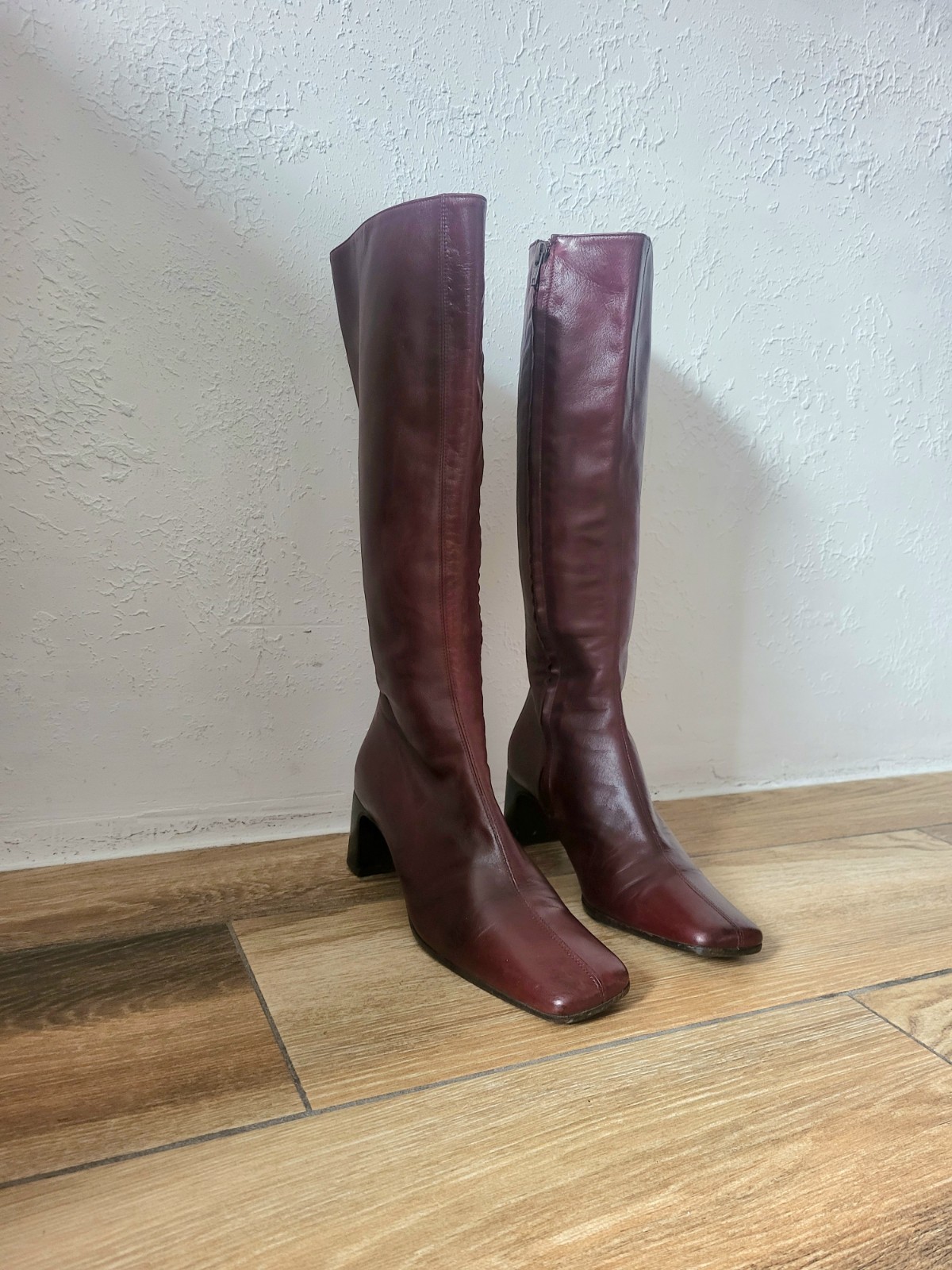Ledies Boots Knee High Genuine Leather Shoes UK5.5 US7.5 EU38.5 Burgundy Italy