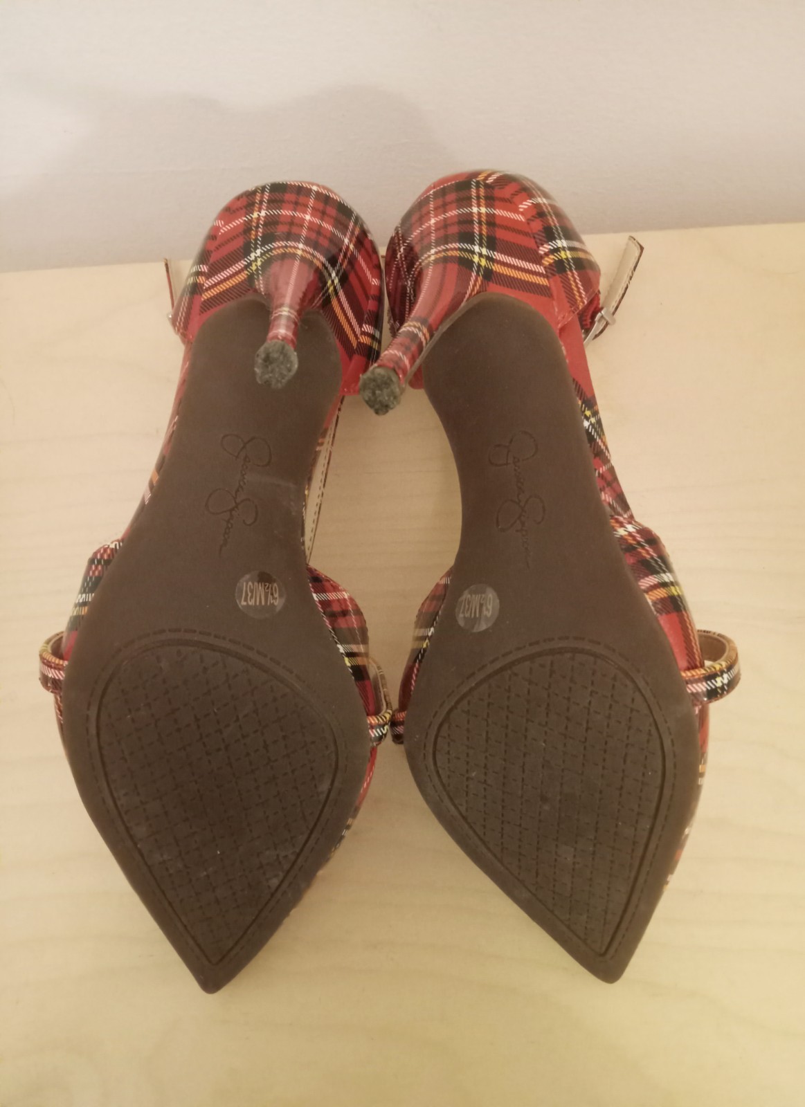 Jessica Simpson Red Plaid Pointed-Toe Ankle-Strap Heels