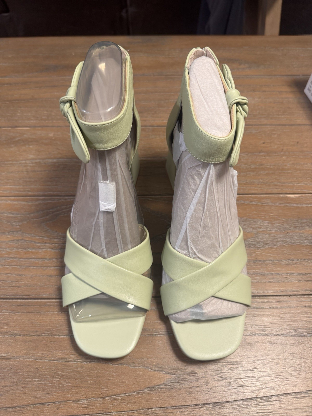 Alex Marie Green Strappy Ankle Strap Open Toe Block Heel Bow 10M