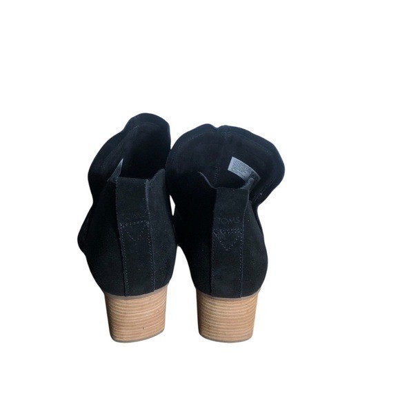 TOMS Kaia black suede wedge booties shoes Size 8.5 wood heel
