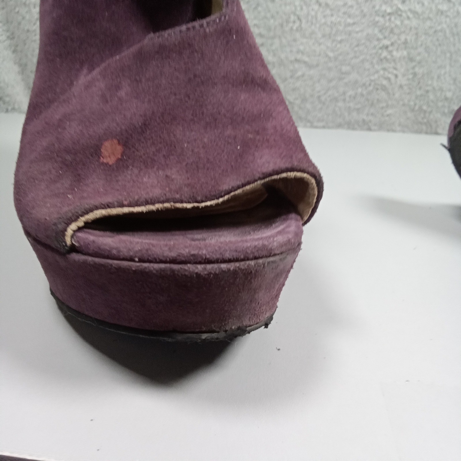 Michael Kors Plum Purple Suede Peep Toe Platform Ankle Boots MK Logo 7M