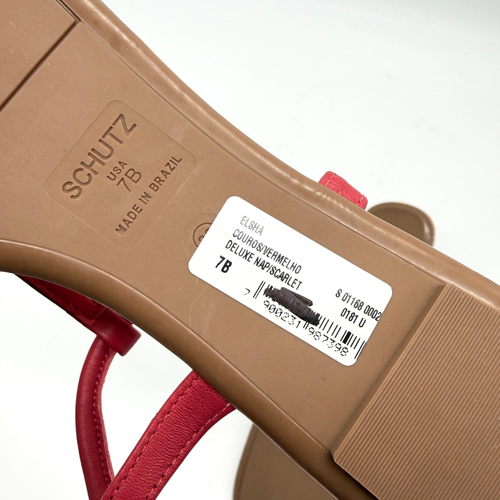 SCHUTZ Elsha Sandals Womens 7B Red Cork Strappy Flat Thong Buckle Ankle Strap