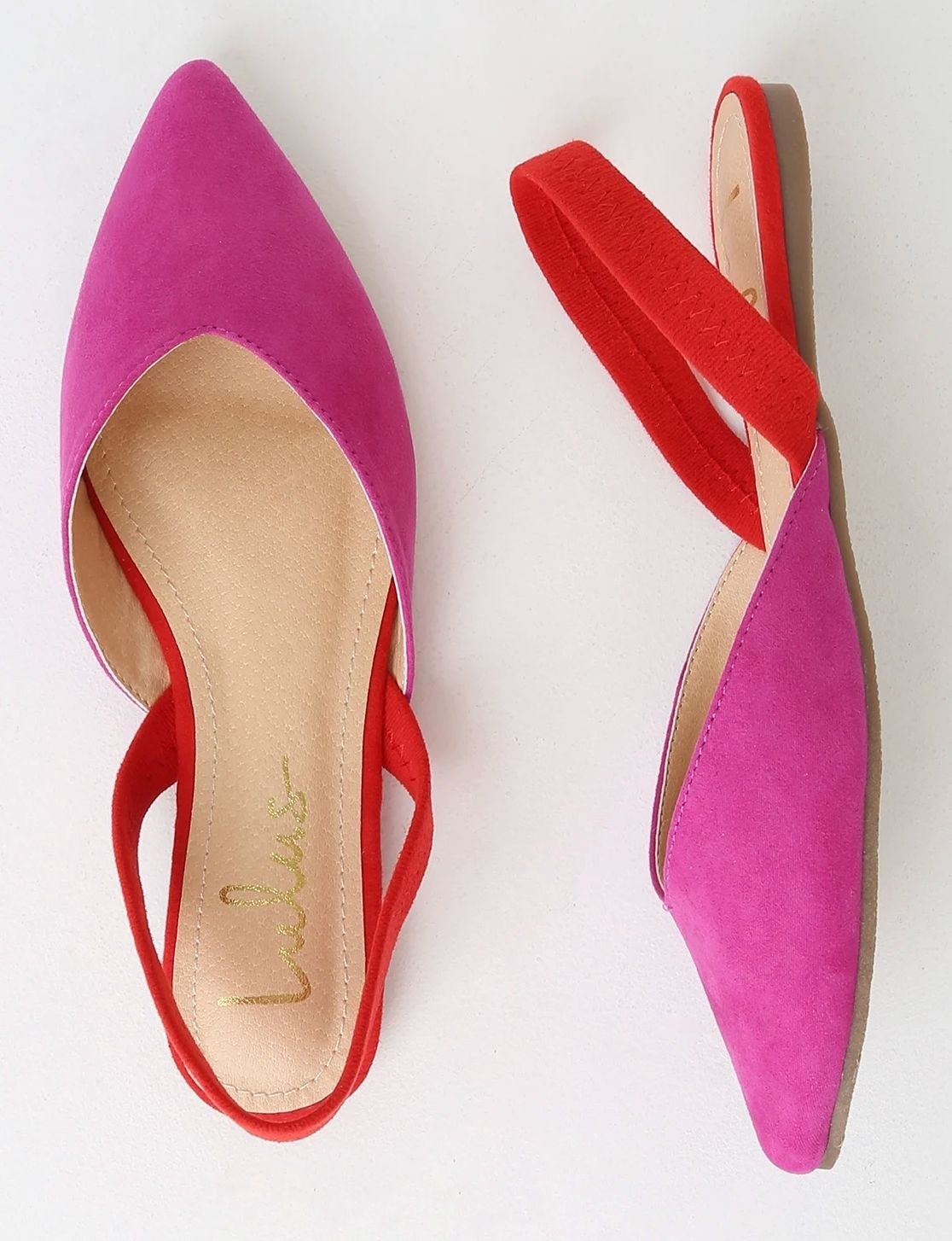 NEW Lulus Size 7 Mae Fuchsia Pink Red Suede Pointed Toe Slingback Flats Slip On