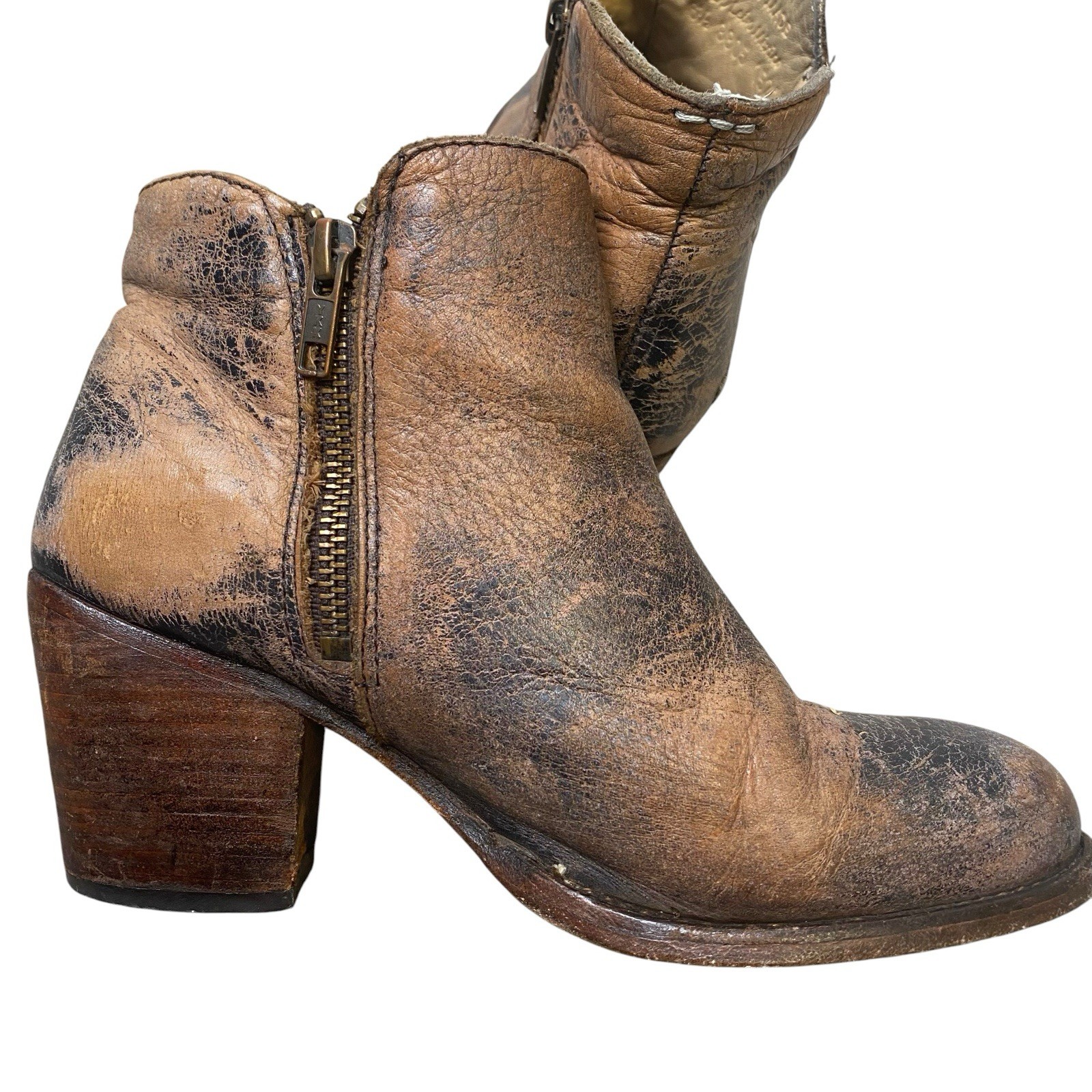 Bed Stu Distressed Leather Women Size 6.5 Brown Block Heels Western Grunge