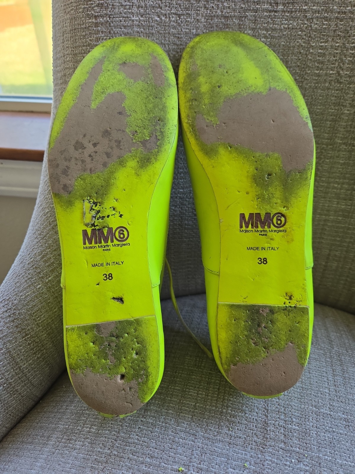Maison Martin Margiela MM6 Neon Yellow Leather Oxford Shoes EU 38 Italy