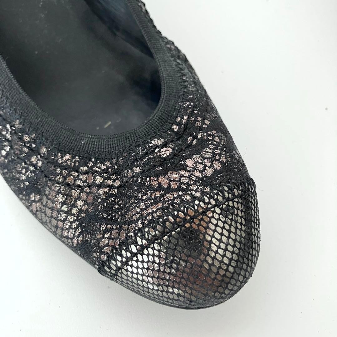 CHANEL Shoes Pumps Heel EU 35.5 US 5.5 Lace Leather Black Silver Authentic