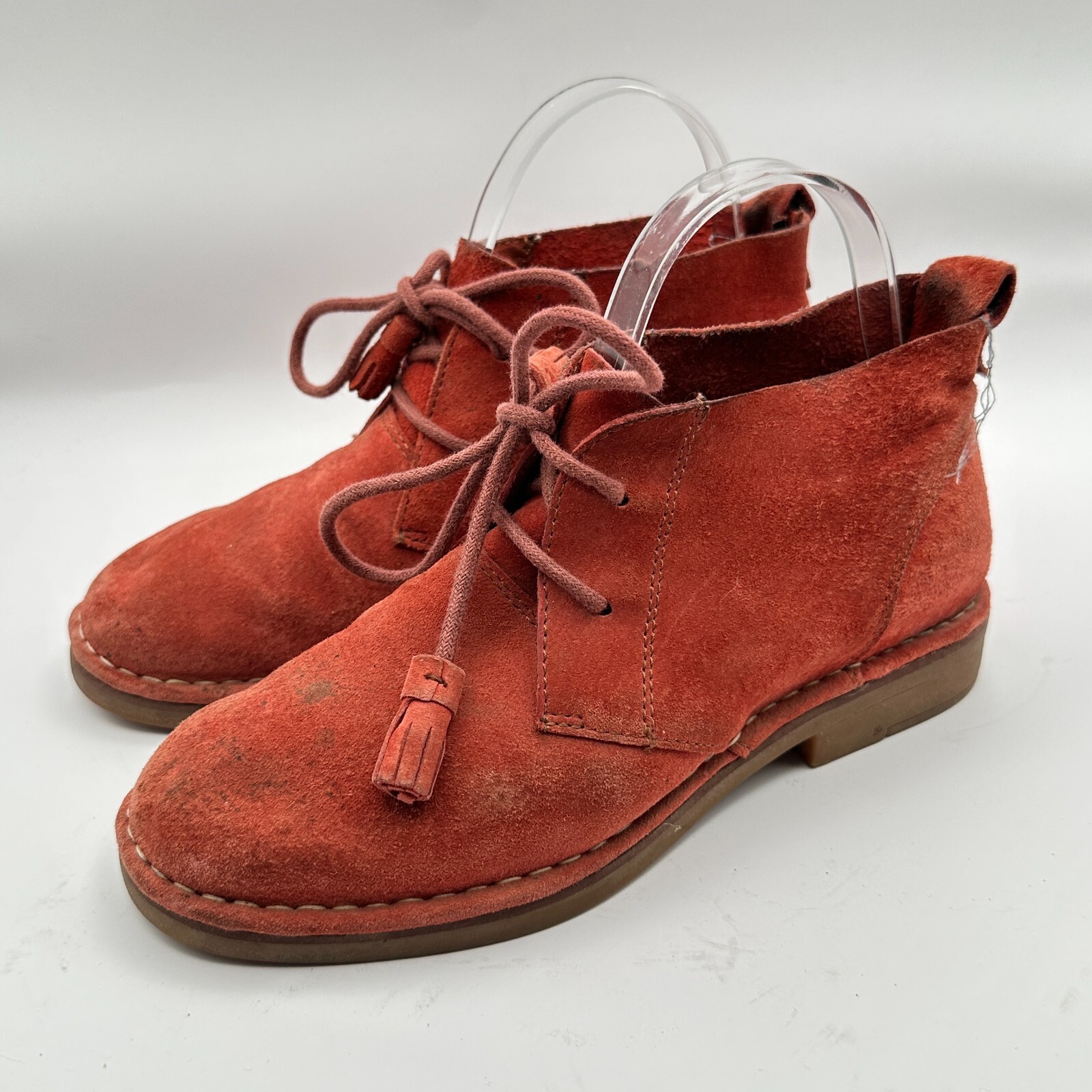 Hush Puppies Medium Moyra Chukka Boots Womens 5.5 Orange Suede Lace Up Tassel
