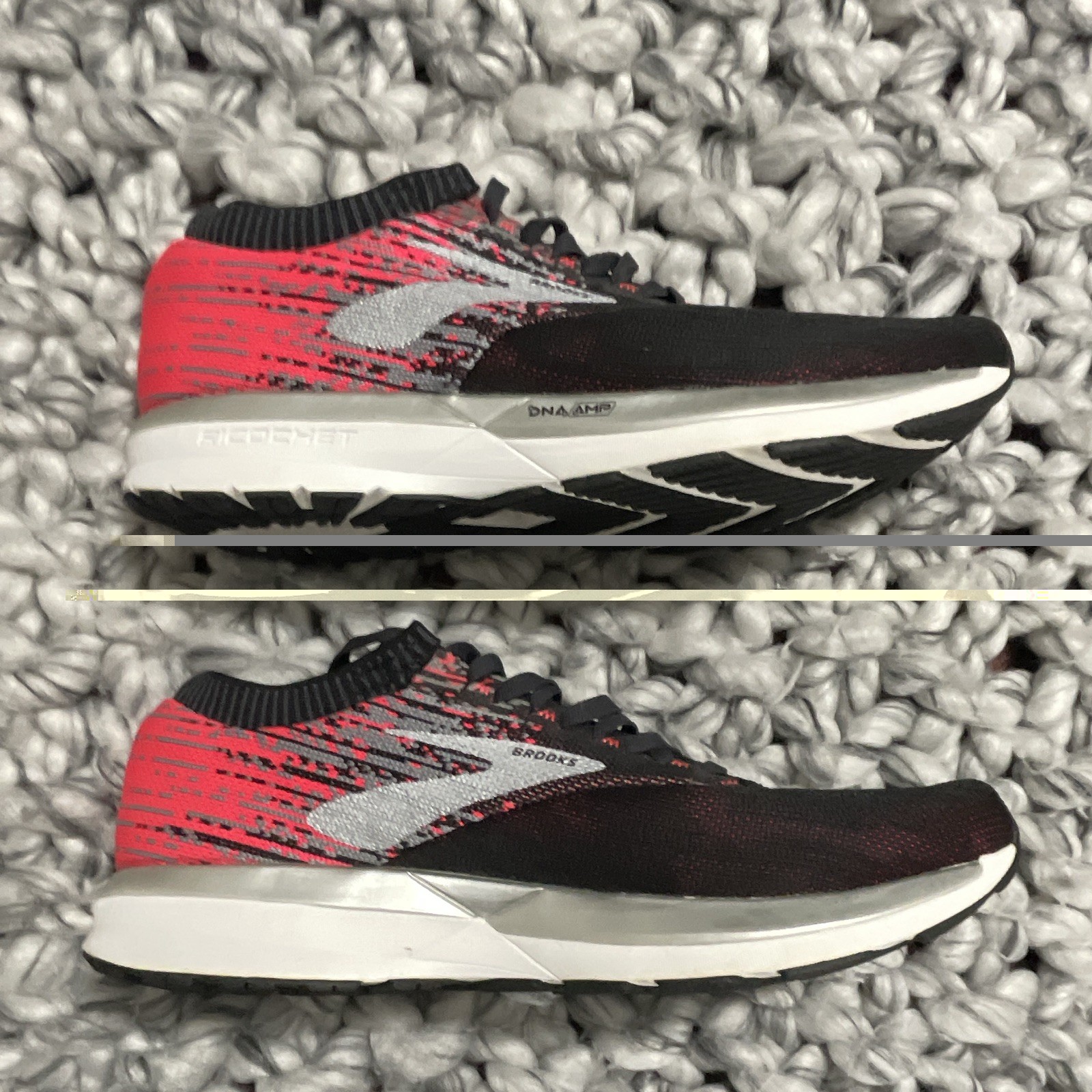 Brooks Ricochet Women’s Running Shoes Lace-Up Low Top Black Red Gray Rubber