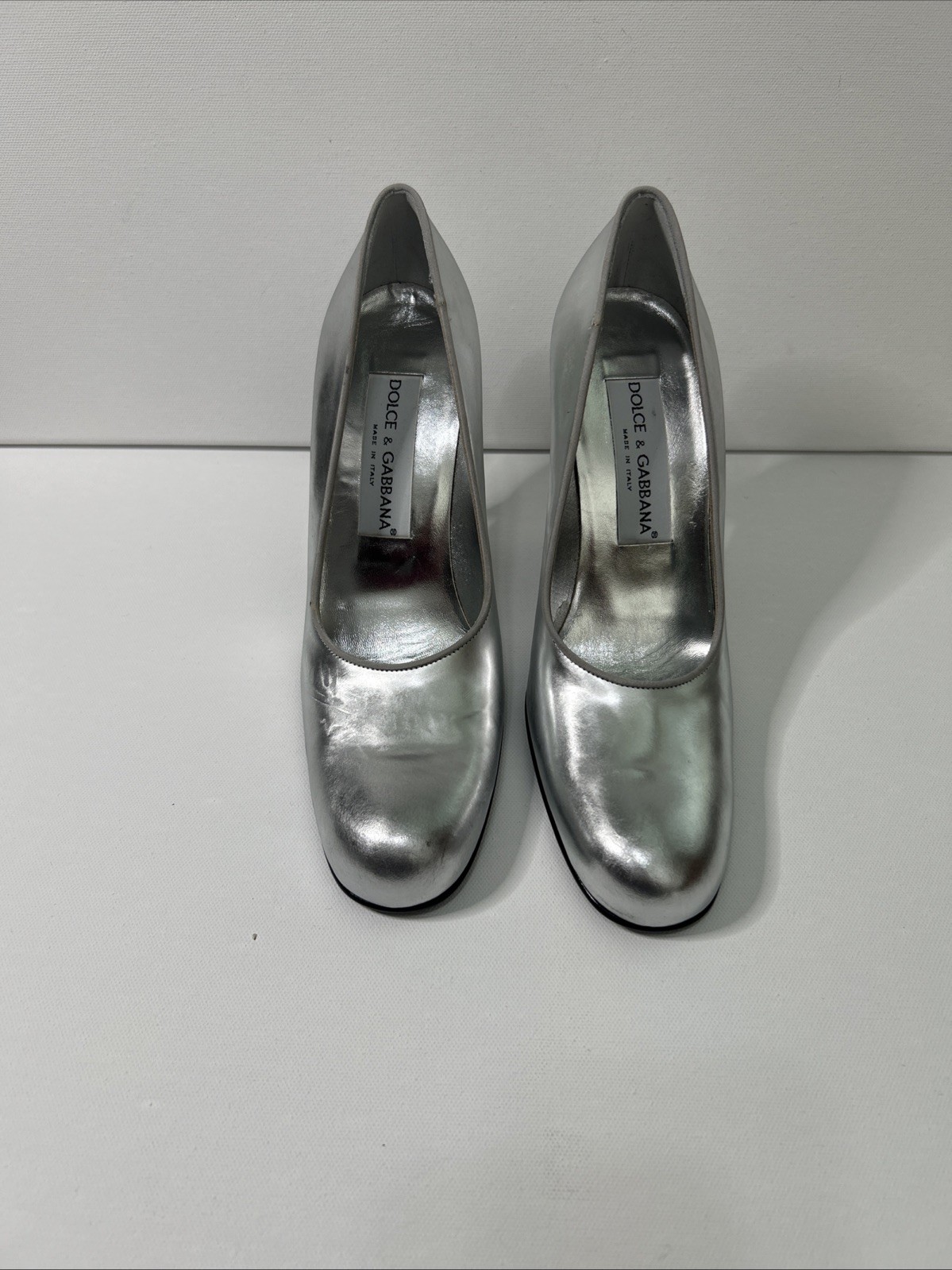 Dolce & Gabbana Silver Spool Heels 36.5 Specchio Argento with Box and Dust Bag