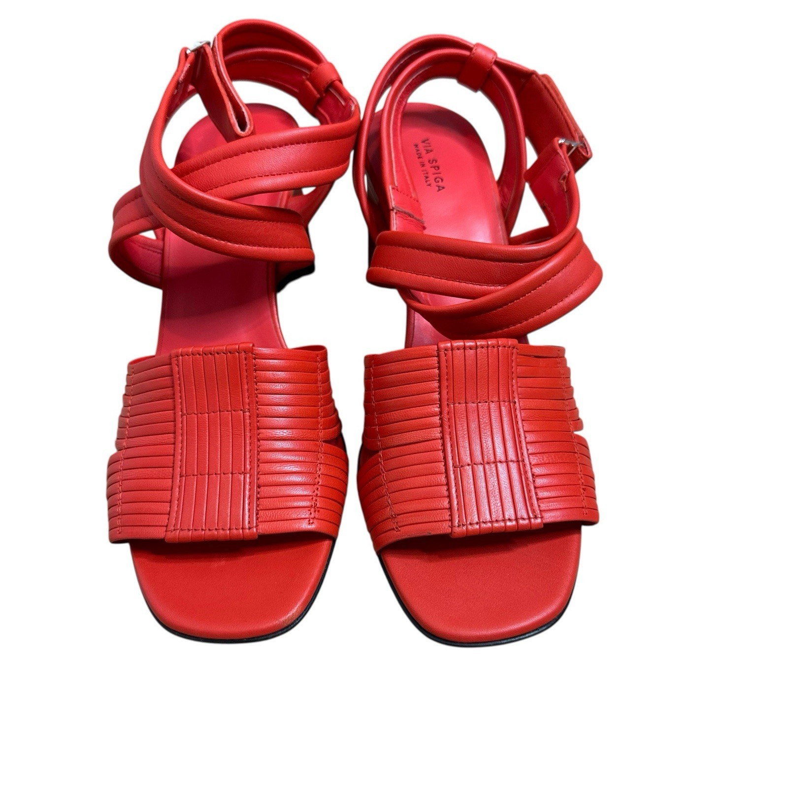 Via Spiga Poppy Red Open Toe Wedge Quilted Leather Sandals | 9.5