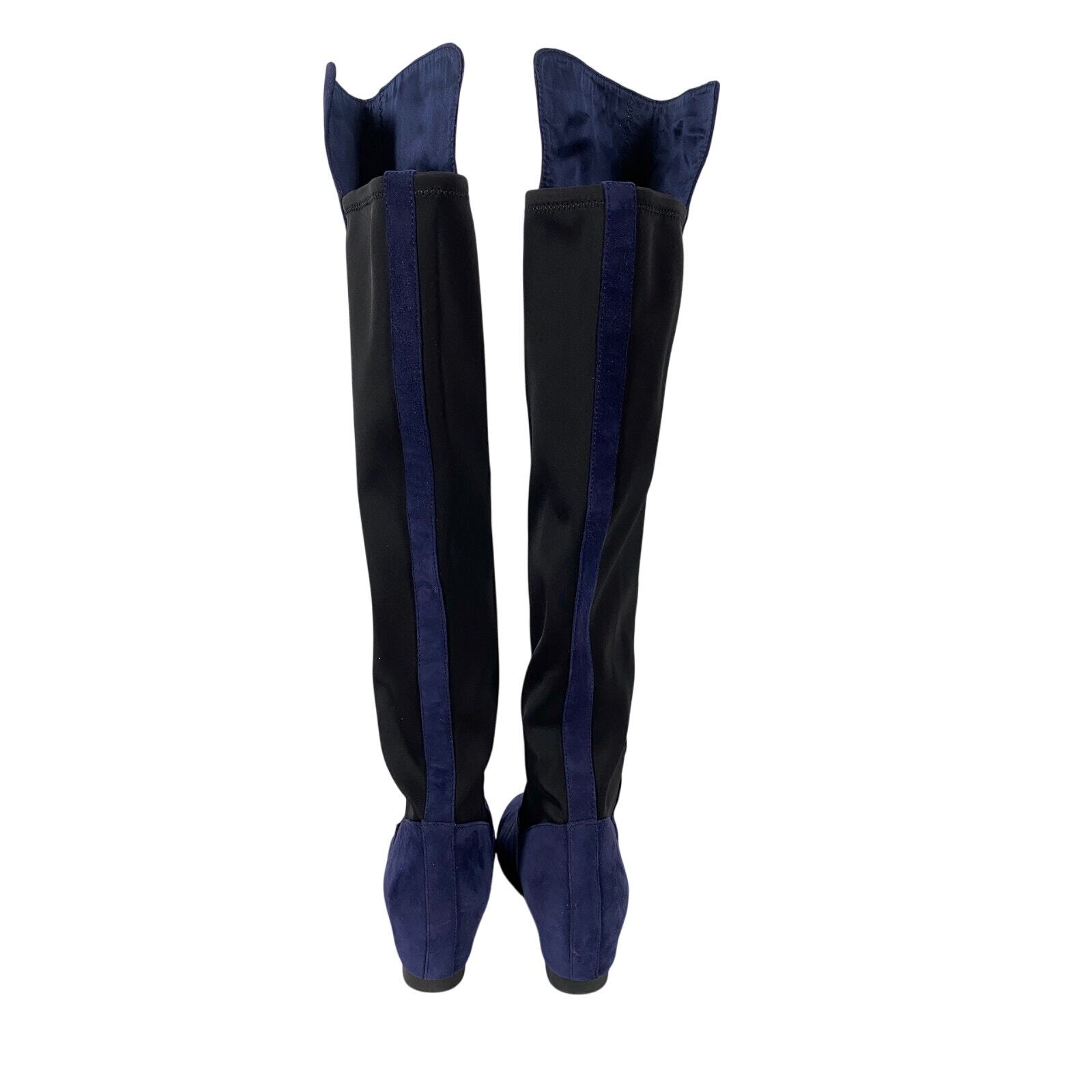 Nine West Women’s Tiberia Tall Riding Boots Royal Blue Suede Textile Wedge 6M