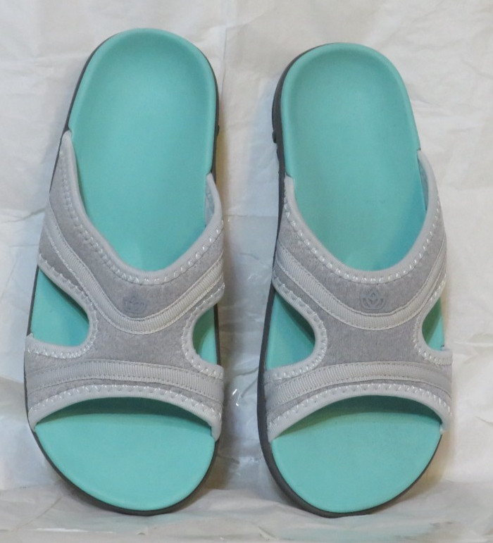 SPENCO WOMENS US 6.5 B SLIDE SANDAL TEAL SILVER NEW NWOT