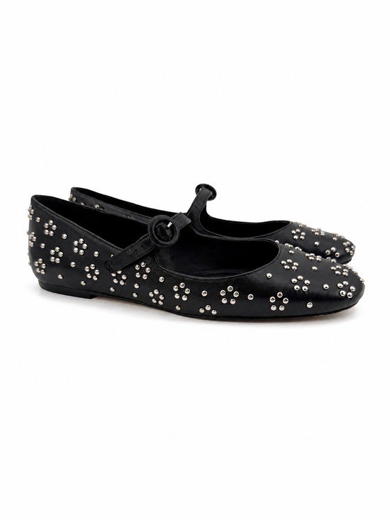 Larroude Blair Studded Black Leather Mary Jane Ballet Flats Womens Size 8.5