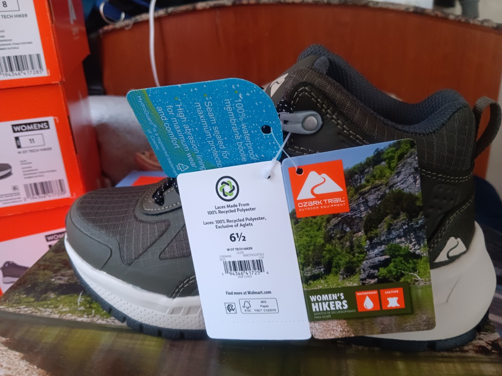 Ozark Trail Women’s Size 6.5 Olive Leather Waterproof Tech Hiker Boot Shoes NWT