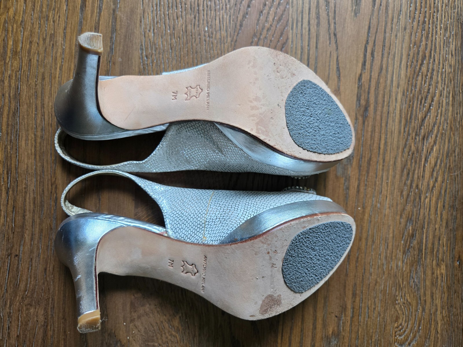 Antonio Melani Silver Sierra Sling Back Jeweled 4″ Heels – 7M