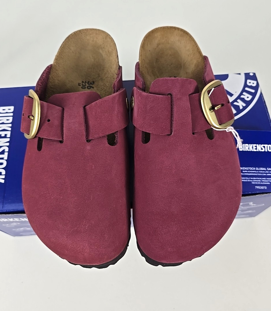 NIB – Birkenstock BOSTON BIG BUCKLE Berry Crush Leather Clogs Sz 36 /US 5 NARROW