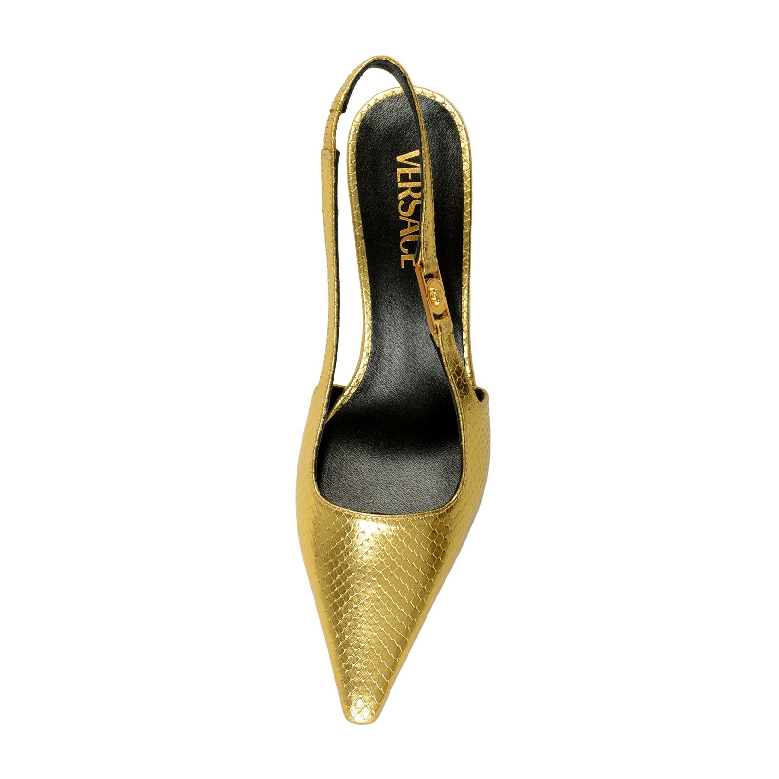 Versace Women’s Gold Snake Print Leather Heeled Slingback Pumps Shoes US 6 IT 36