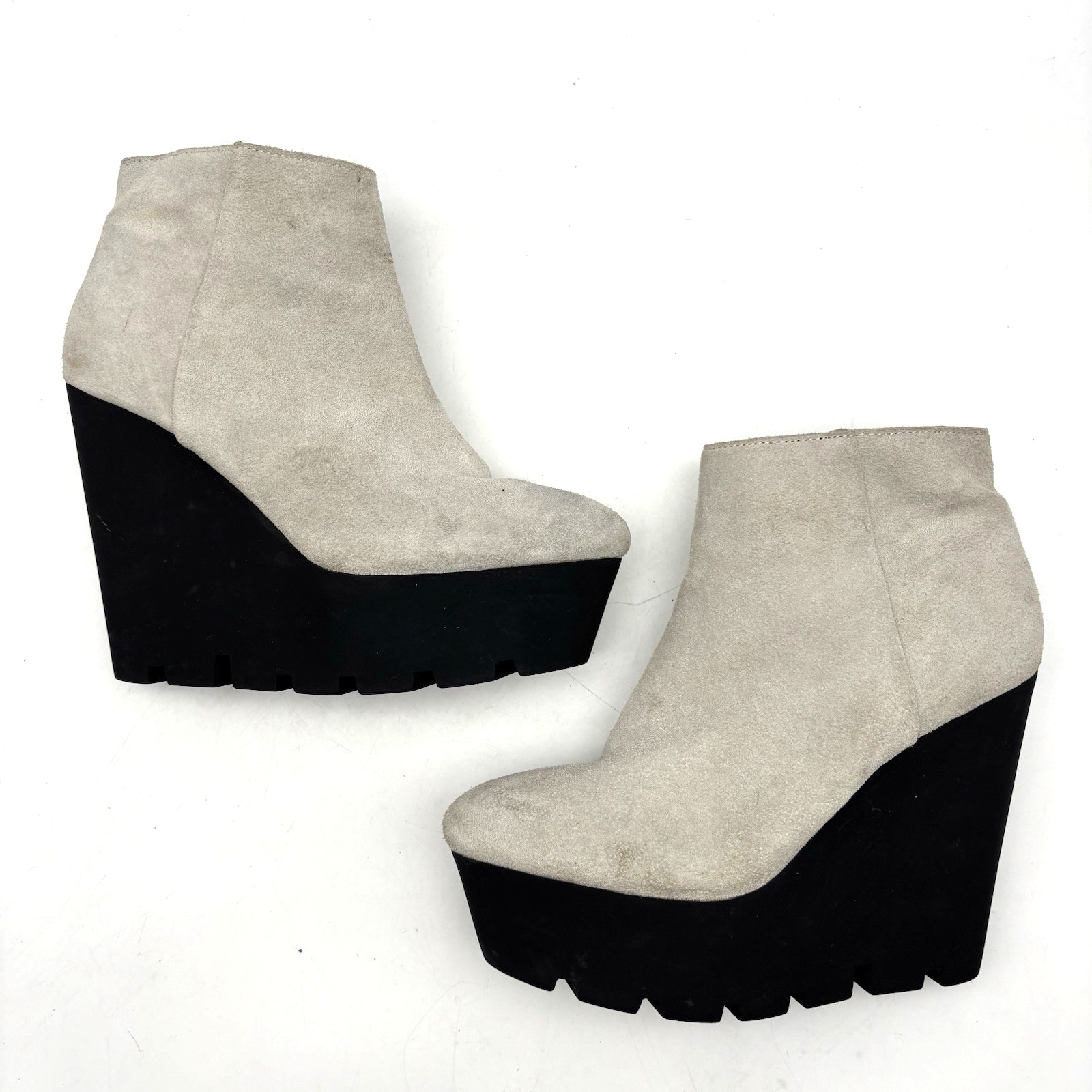 Vintage 00s Y2K Cheap Monday Monolith Gray Suede Leather Platform Wedge Boots 9