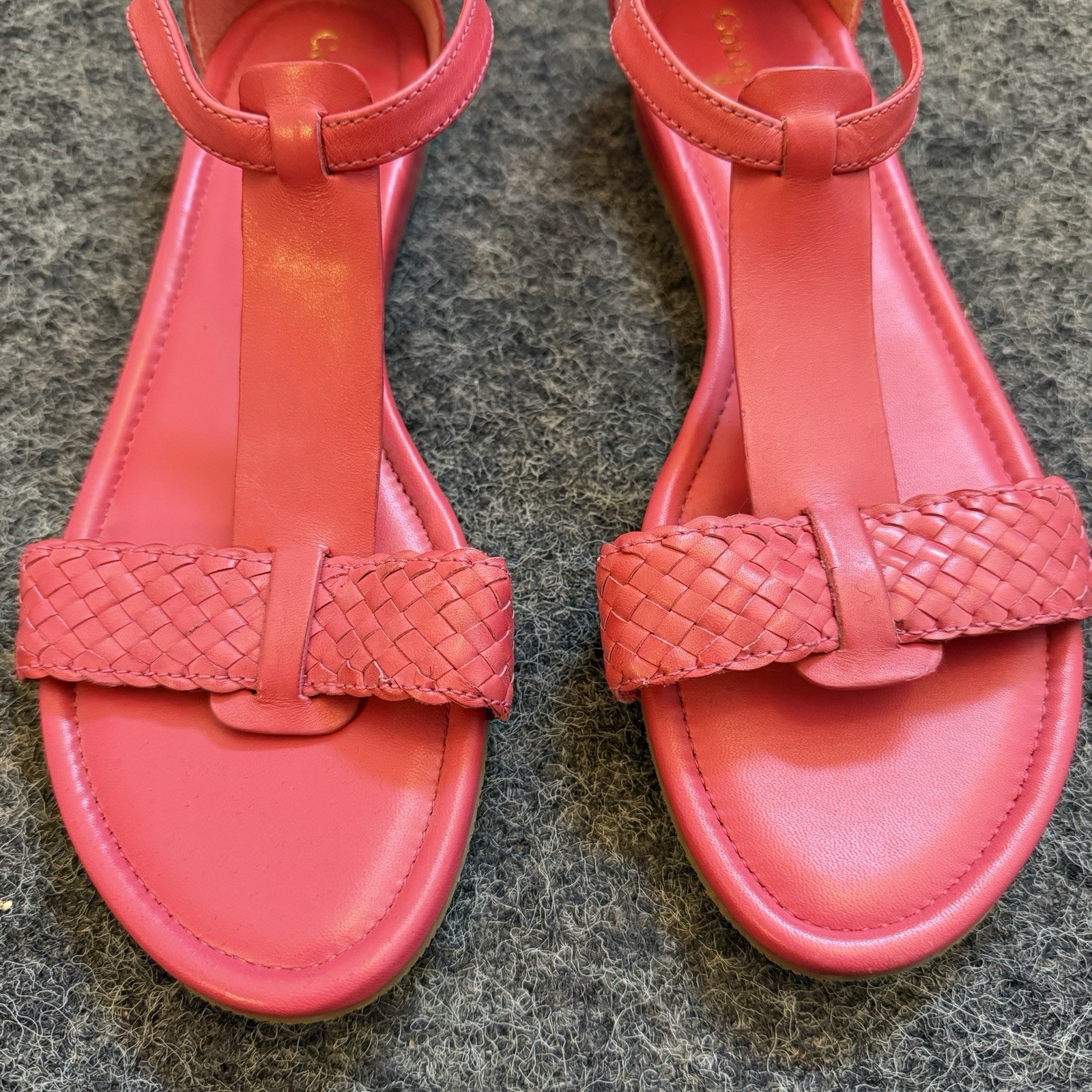 Cole Haan Sandals Flats Braided T-Strap Covered Heel Pink Sz 10.5