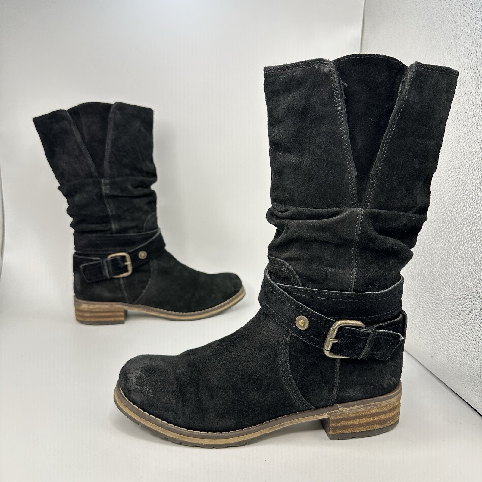 Clarks-Indigo Majorca Villa Moto Boot Women’s 8M Black Leather Pull On Belted