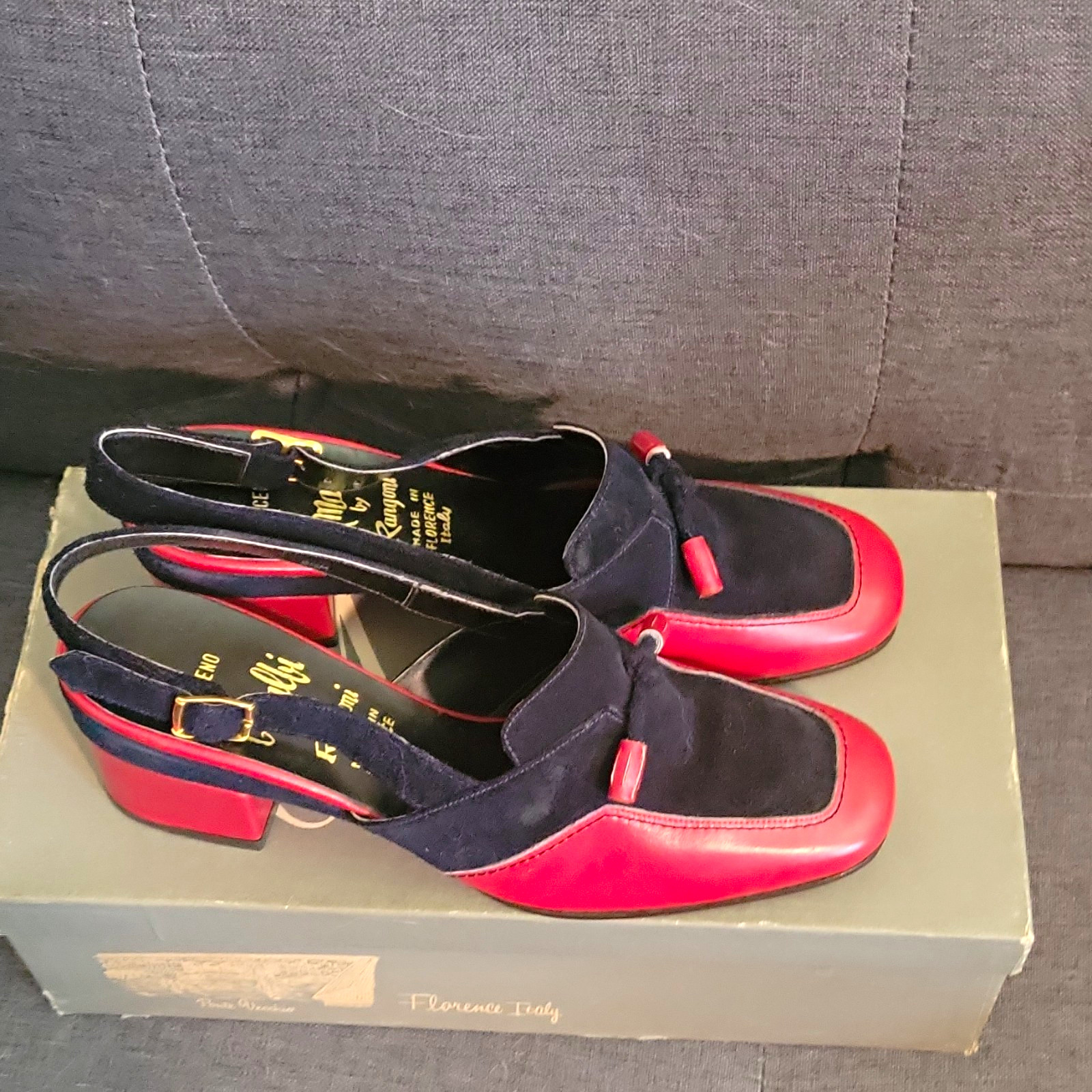 Amalfi by Rangoni Red/Blue Leather Square Toe Slingback Heel 6.5