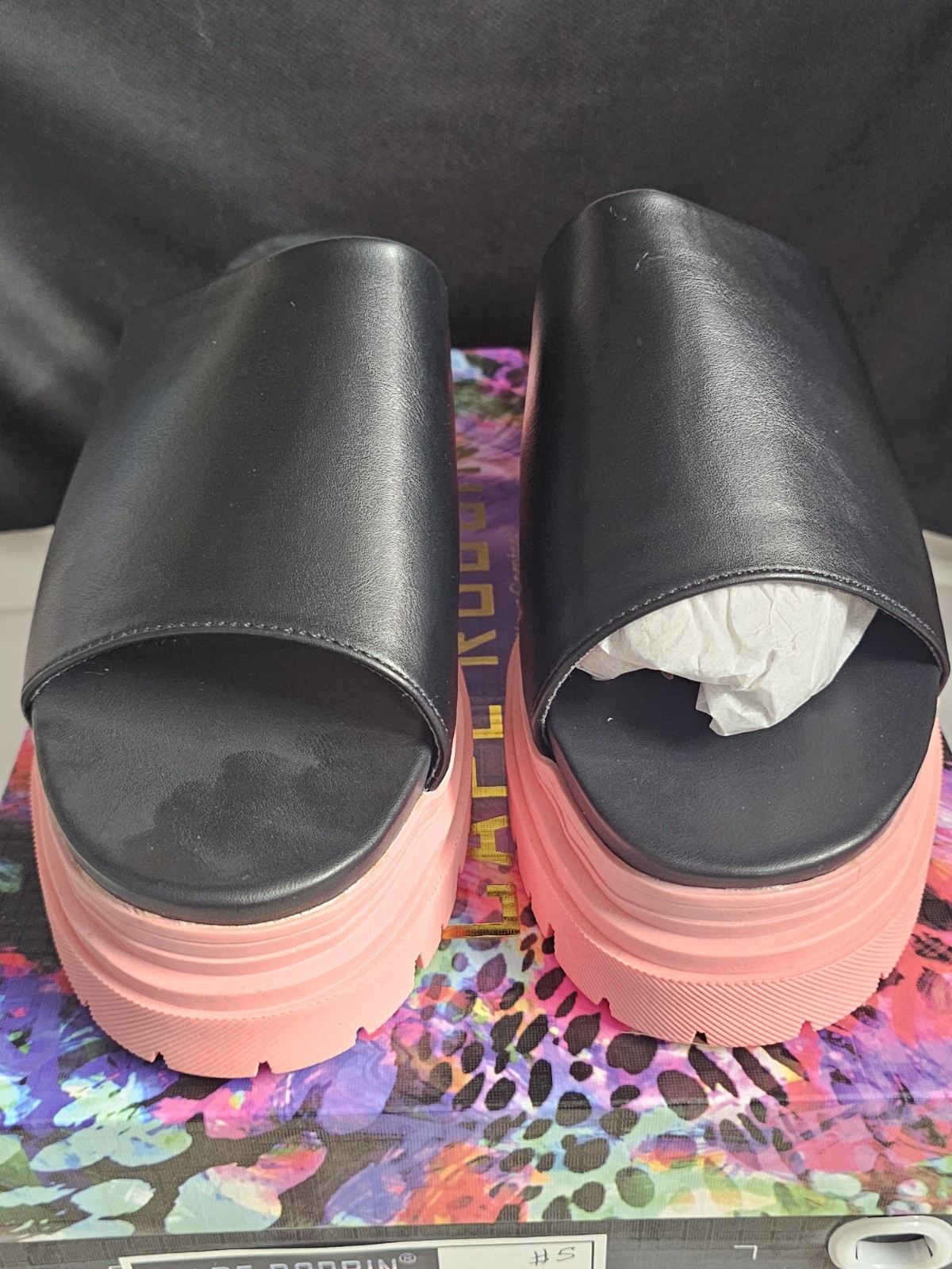 Cape Robin Mamo Open Toe Chunky Platform Sandals, Black/Pink Womens Size 11 New