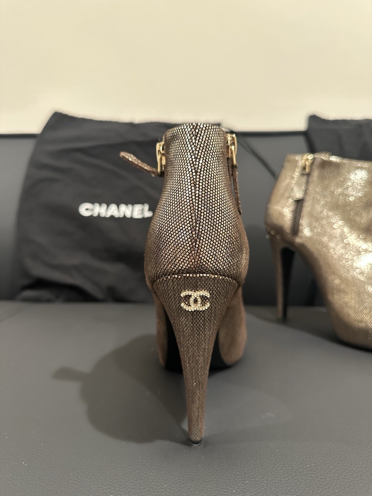 Original Chanel Metallic Cap-Toe Platform Ankle Boots Heels Women’s EU 36.5