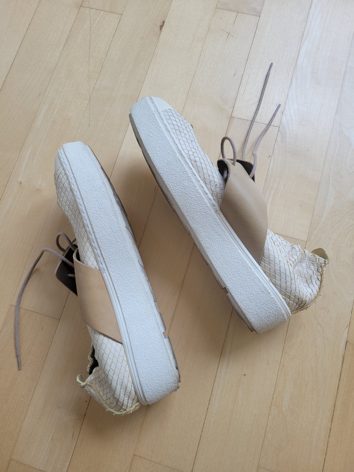Lilimill Flat Platform Sneakers Italian Leather, Off-White,Size 36 EU (US 6.5-7)