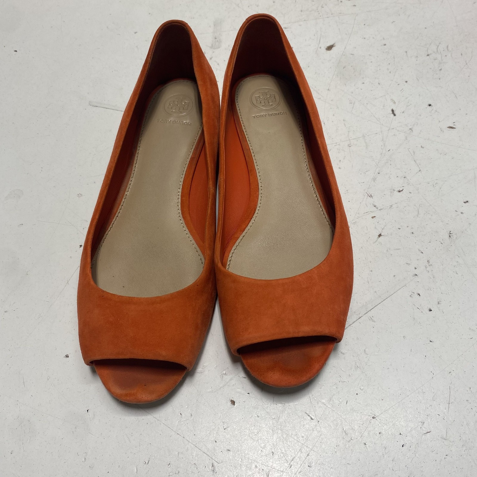 Tory Burch Sophie Orange Suede Peep Toe Flats Women’s Size 10M