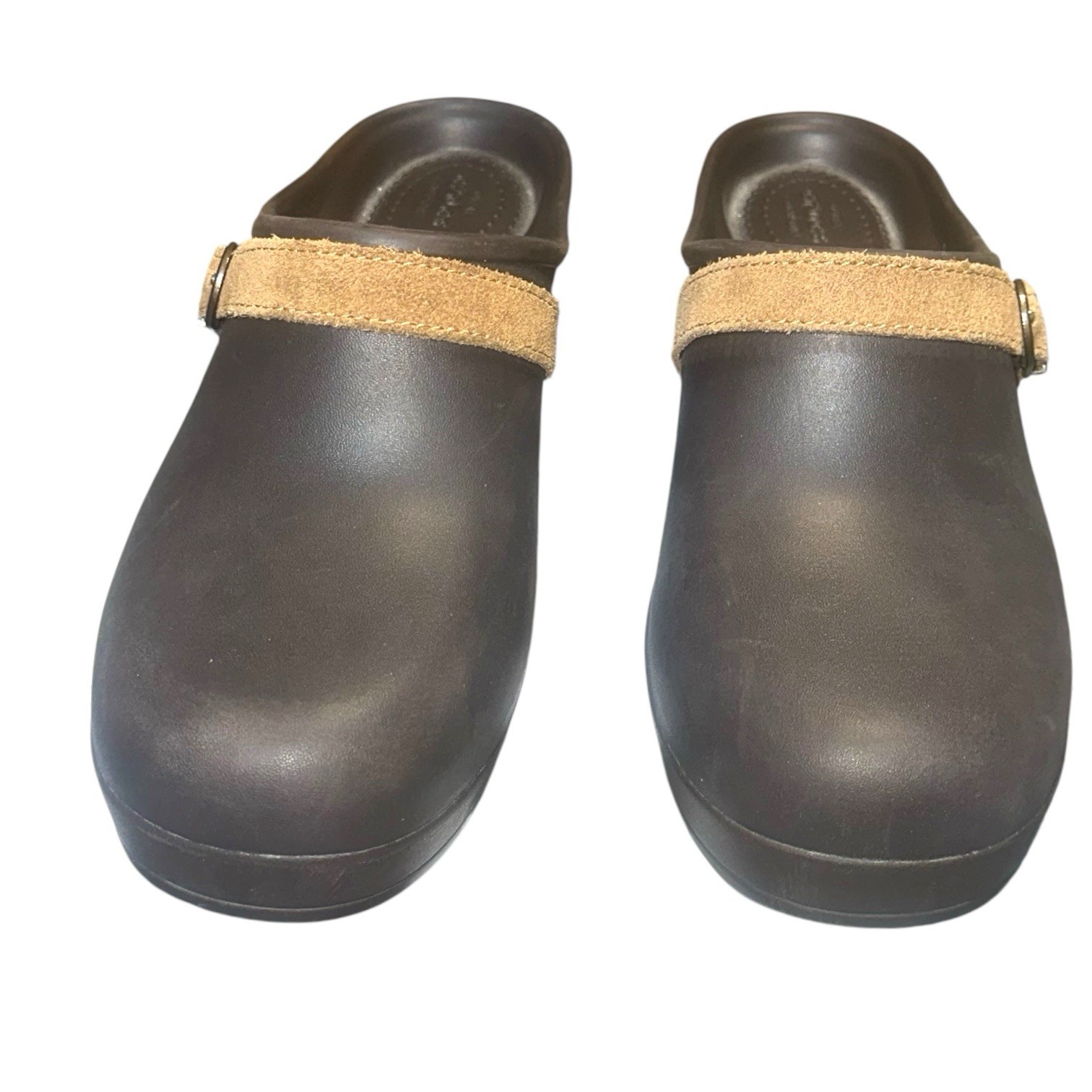Crocs Sarah Expresso Brown Mule Rubber Block Heel Slip-On Comfy Shoe (W8)