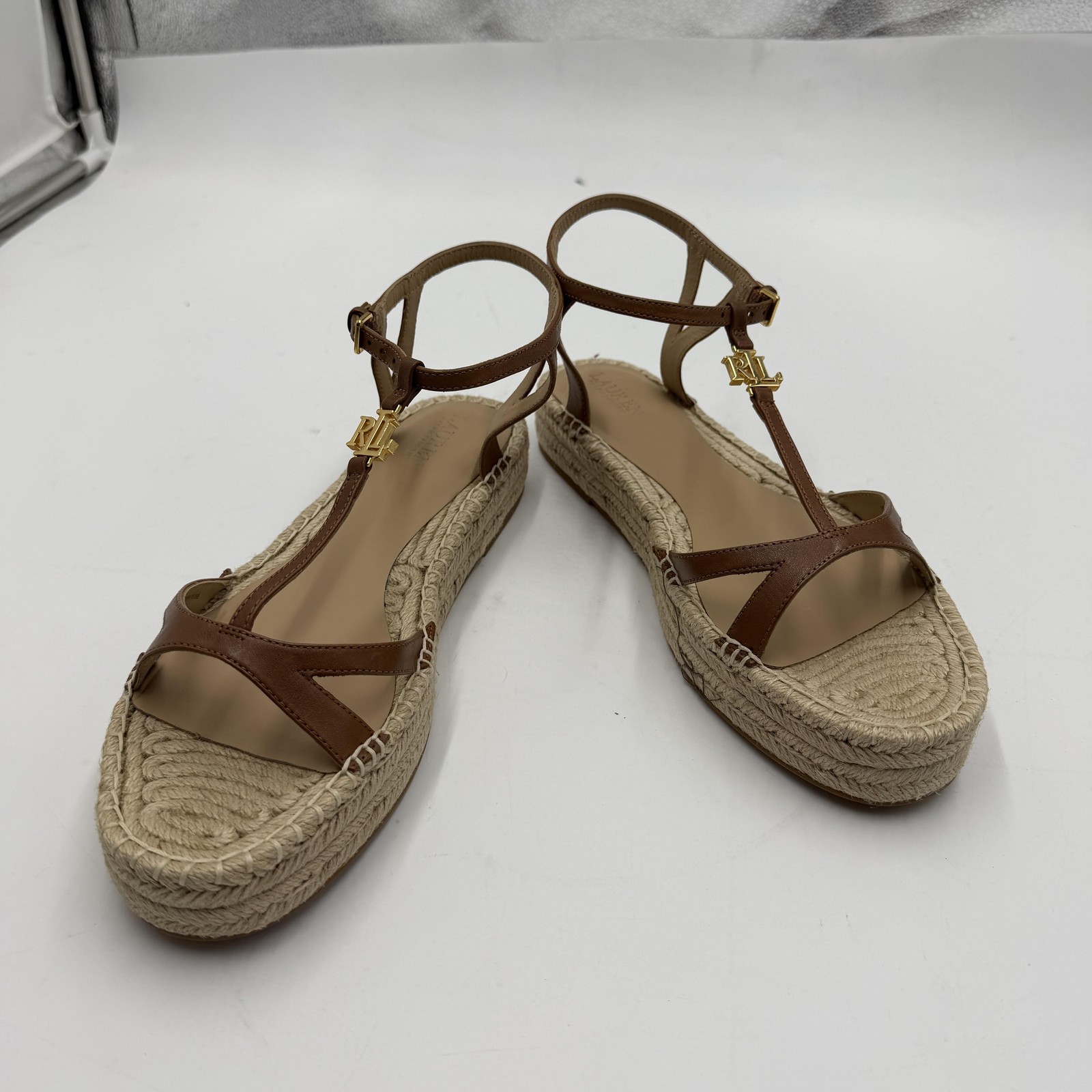 Lauren Ralph Lauren Payton Espadrille Sandals Shoes Womens 9.5 Brown Leather