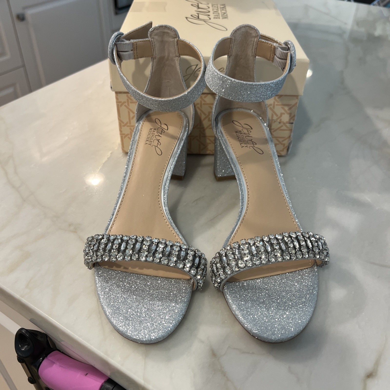 BadgleyMichal Jewel Silver Sparkle With Ankle Strap Silver Sparke And Crystals