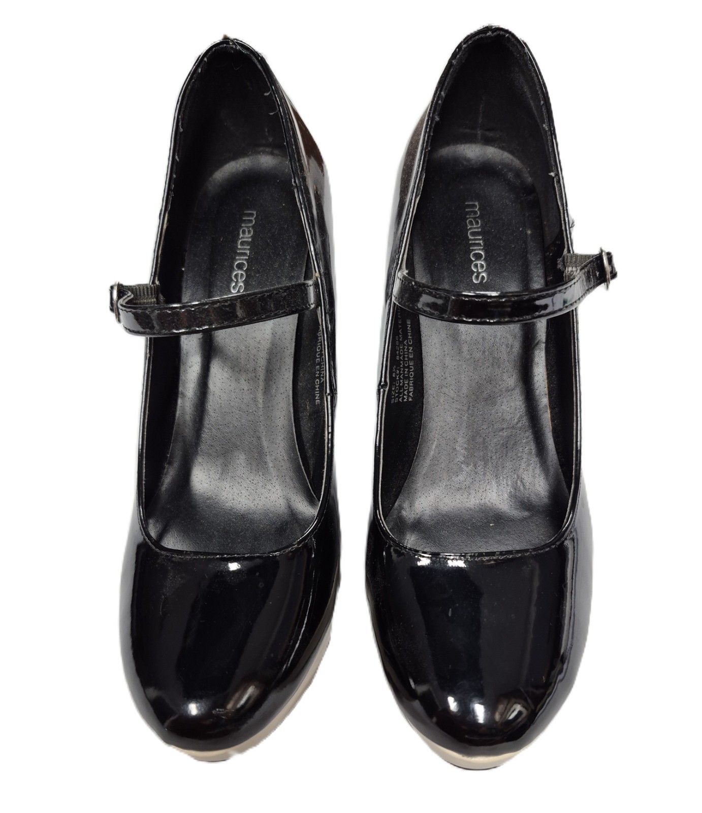Maurice’s Black & Tan Heels (8.5) Instep-Strap Man-Made 4.25″-Heels