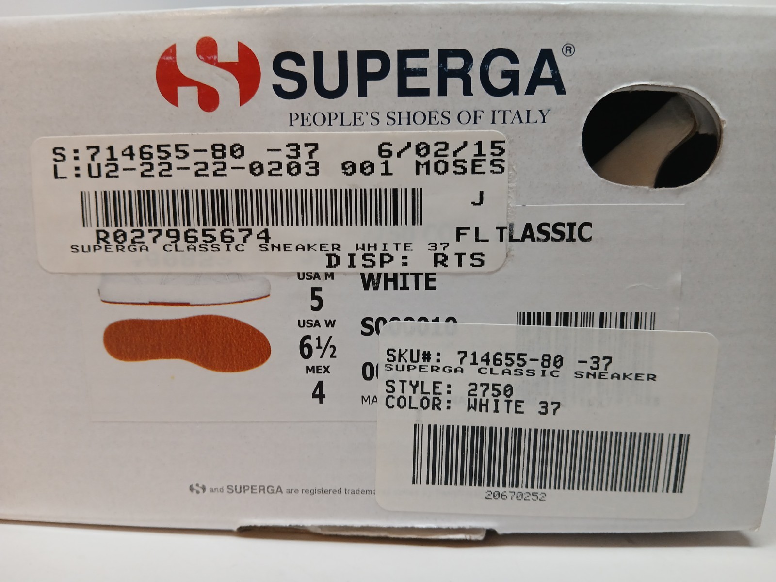 Superga 2750 Cotu Classic Sneaker White Lace up Women’s Size 6 1/2 M