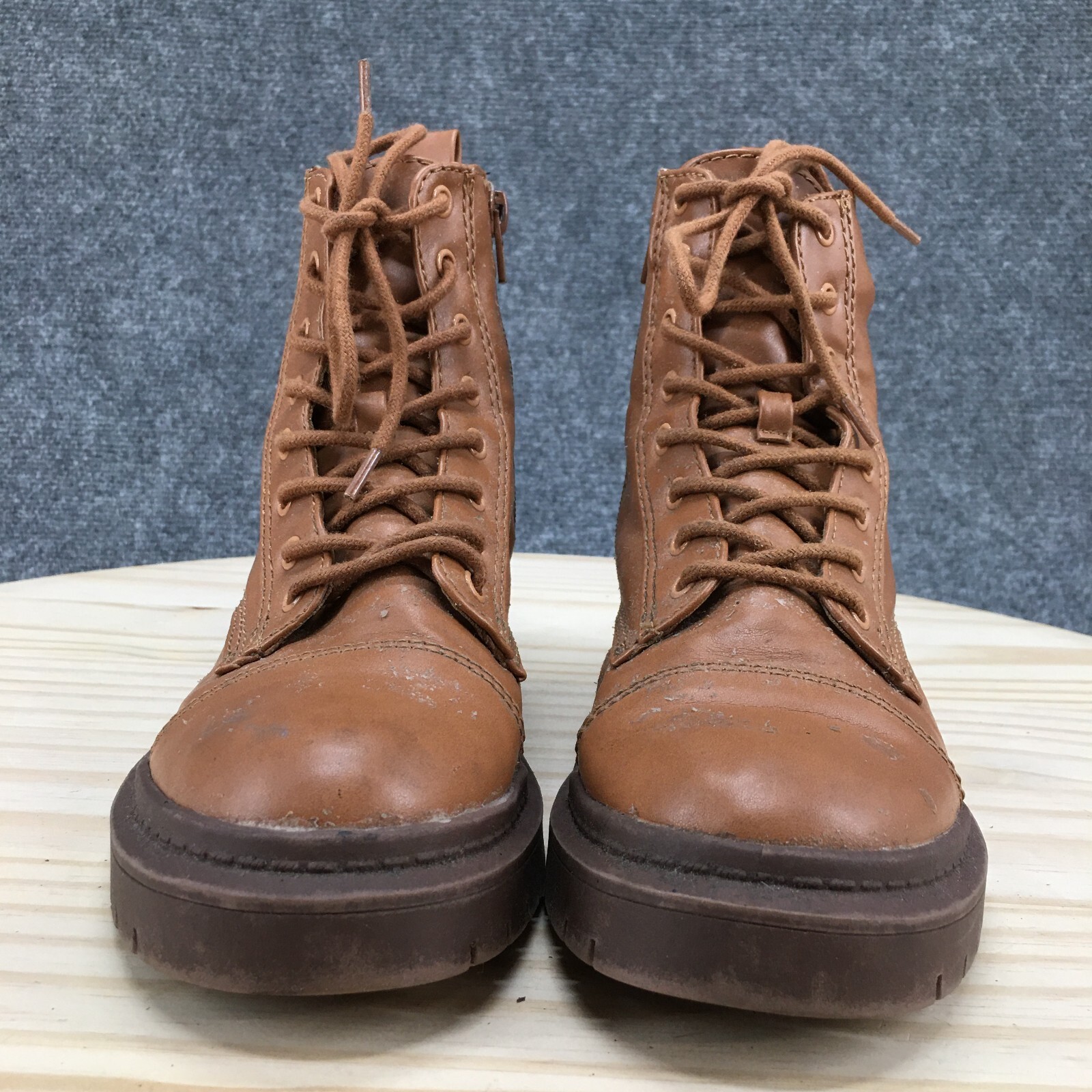 Aldo Boots Womens 6.5 Goer Cap Toe Lugsole Bootie Brown Faux Leather Heels