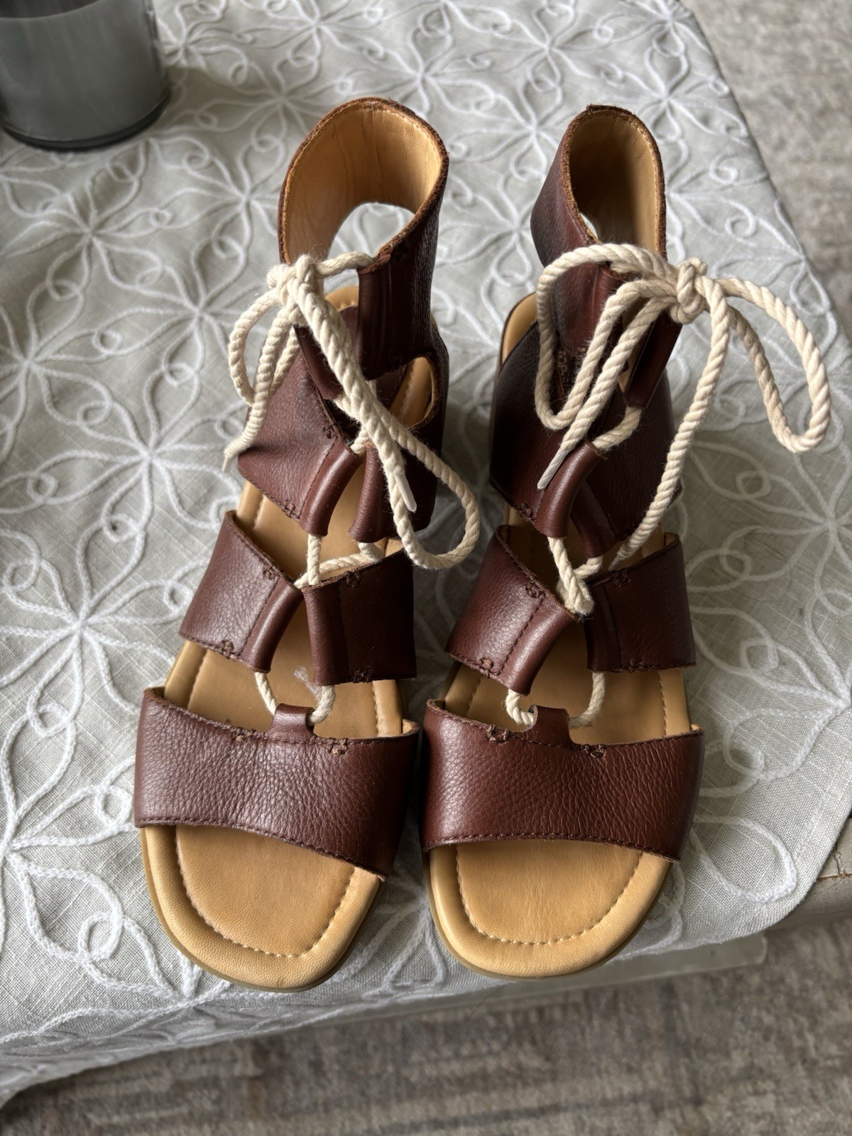 Sperry Top Sider Vivienne Lia Leather Sandals Lace Up Block Heel Size 8.5