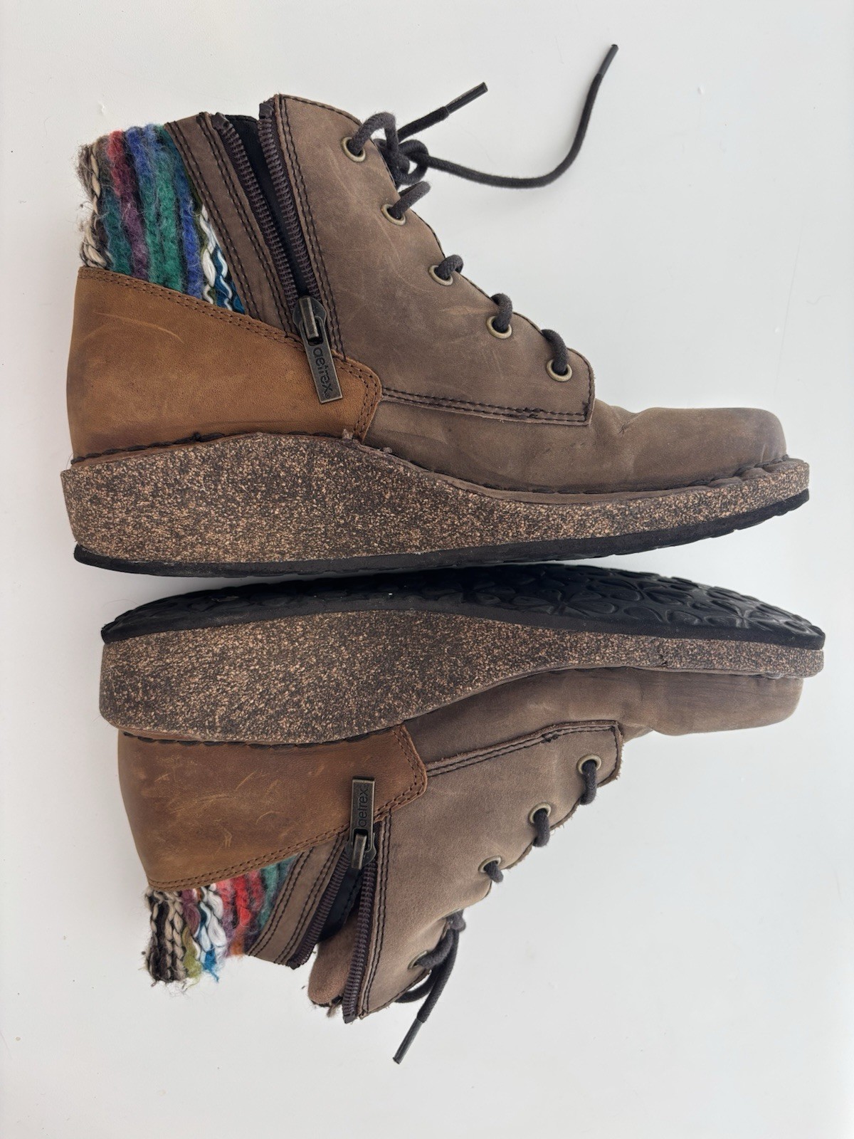 AETREX Jolie Women’s Leather Ankle Bootie Brown/Multicolor Lace-Up Side Zip 7