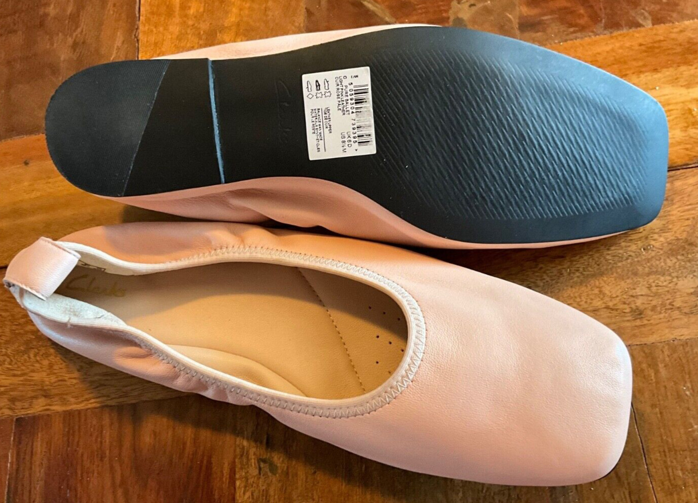 NEW CLARKS LEA PURE WOMENS US 8.5 BALLET FLATS LIGHT PINK LEATHER SQUARE TOE
