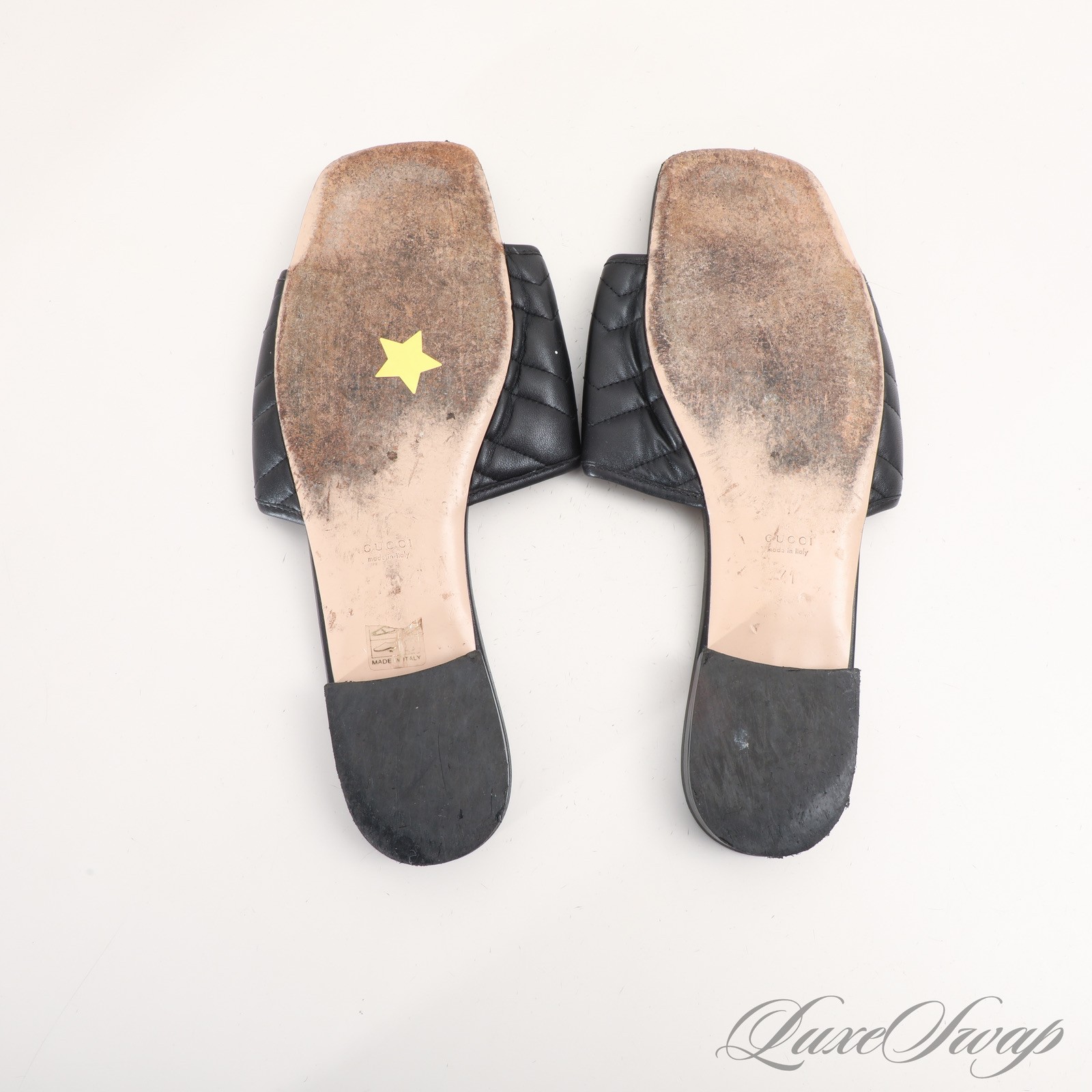 Gucci Made in Italy 646169 Double Decorated Marmont G Leather Flat Sandals 41