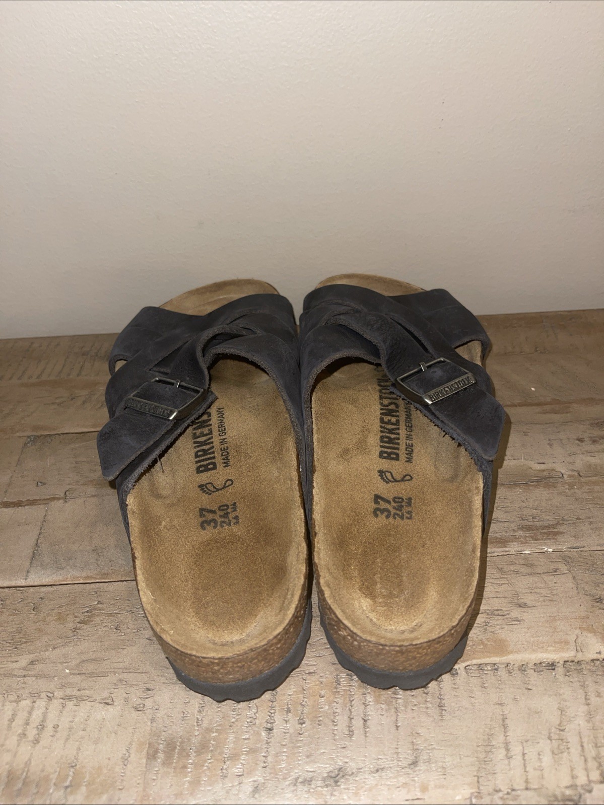 Birkenstock Lugano Women’s Black Leather Cross Straps Sandals Size 6-6.5 EU 37