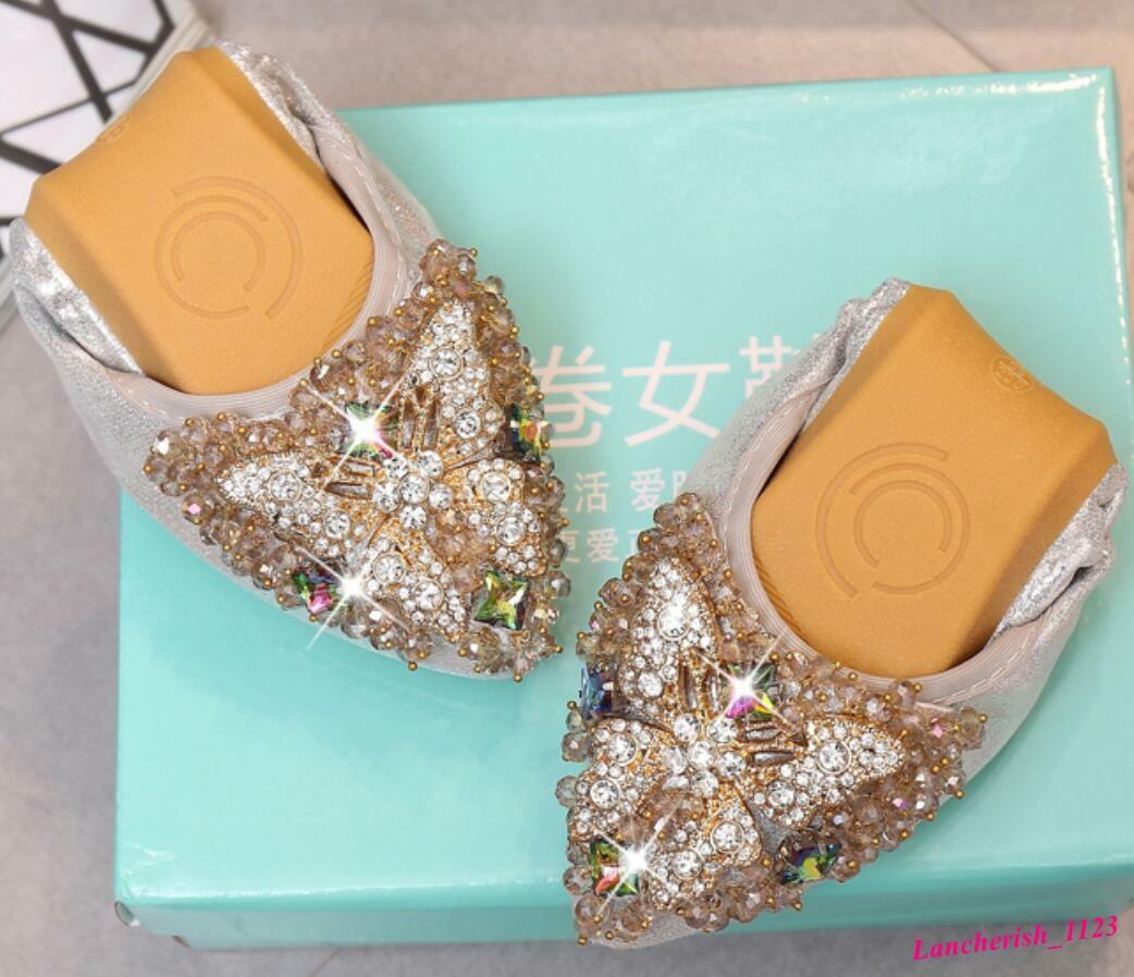 Rhinestone Butterfly Women’s Faux Leather Pointy Toe Shoes Slip On Loafers Flats