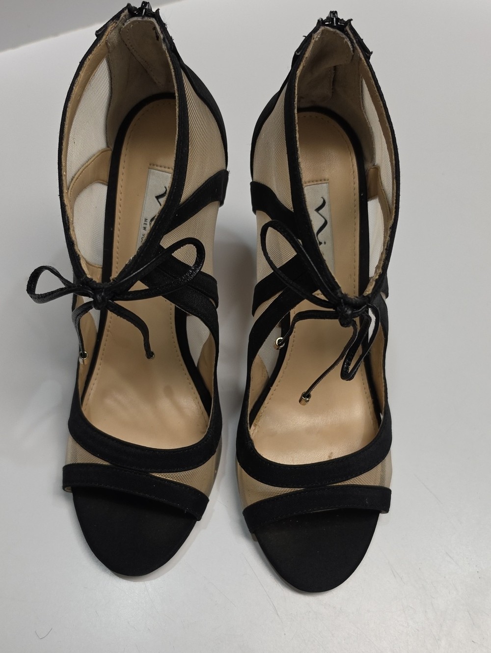 Nina Cherie Peep-Toe Black Lace-Up Bootie Dress Heels – Size 8