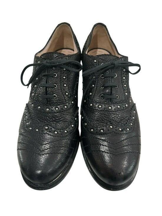 Miu Miu Prada Designer Black Studded Leather Lace Up Oxfords – Size 40/US 10