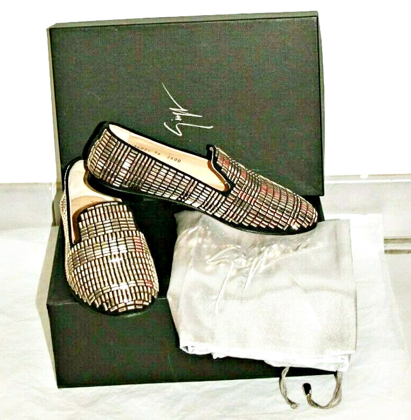 Giuseppe Zanotti Dalila Gold Studded Suede Smoking Flats Loafer US 6/ IT 36 $995