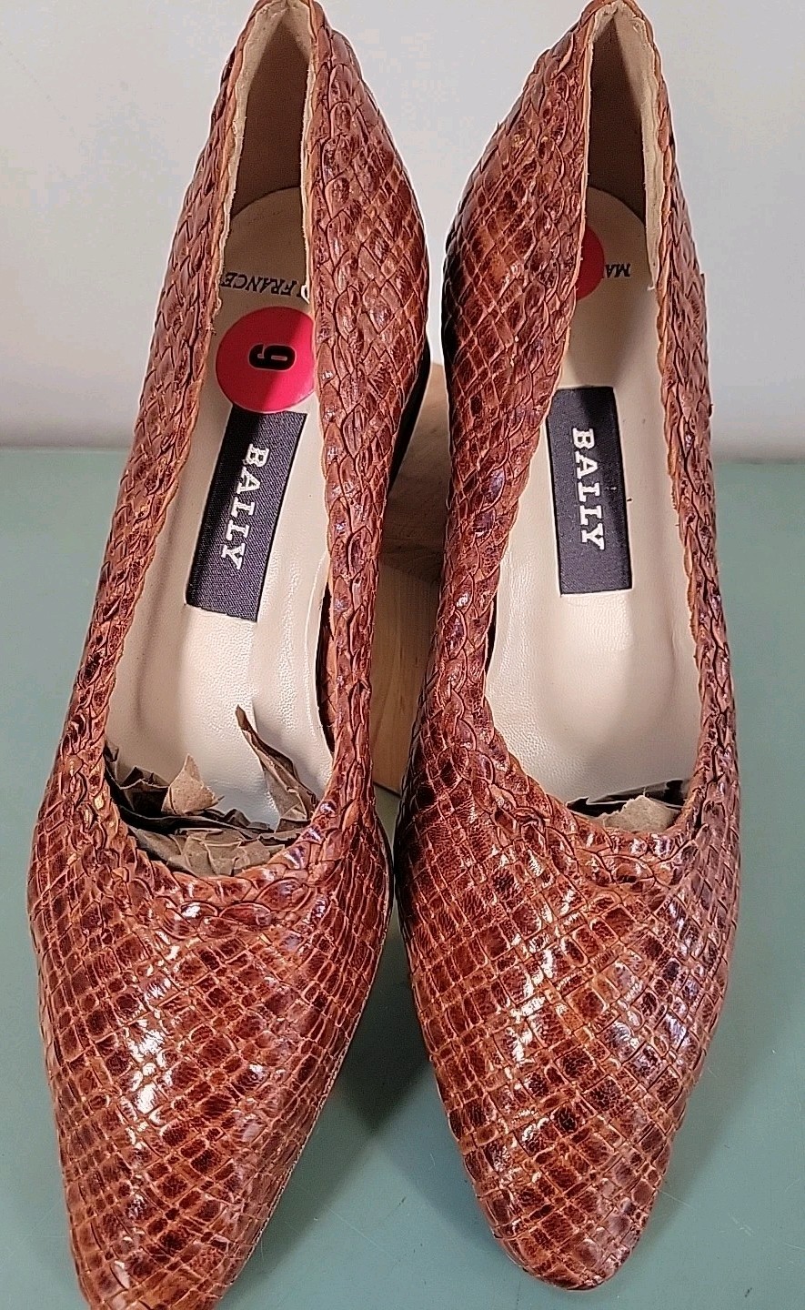 NWOB Bally Vtg Woven Brown Leather Heels Womens 3.5 – US 6 Made In France