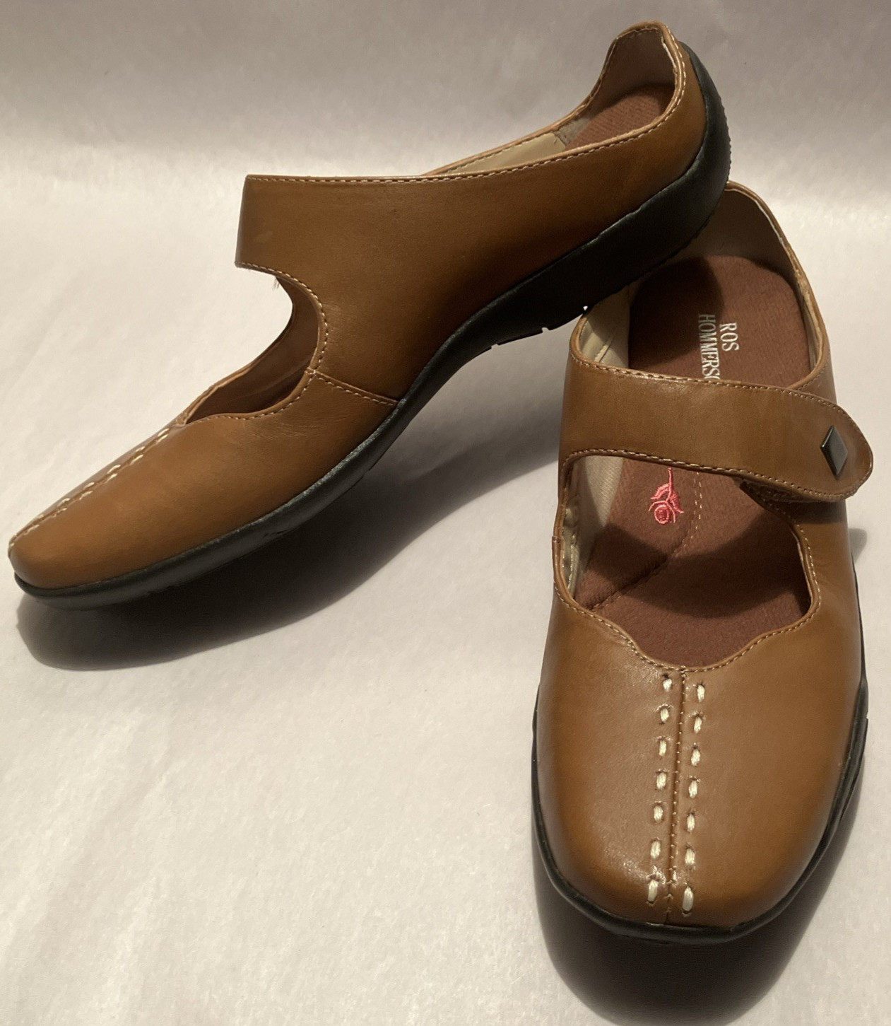 New Ros Hommerson Candice Womens 6SS Luggage Leather Cushion Cut Down Mary Janes