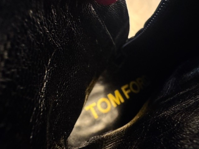 Tom Ford Black Leather Gold Chain Link Ankle Boots, black, size 39