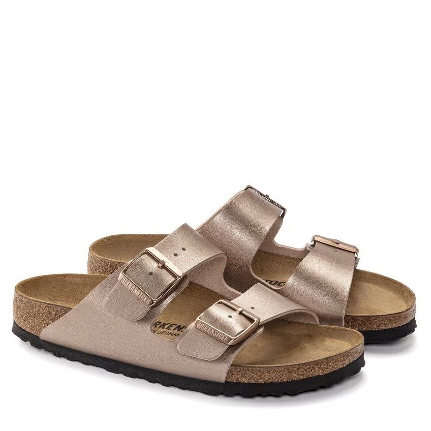 BIRKENSTOCK ARIZONA COPPER WOMEN’S MEDIUM/NARROW WIDTH SLIDE SANDALS