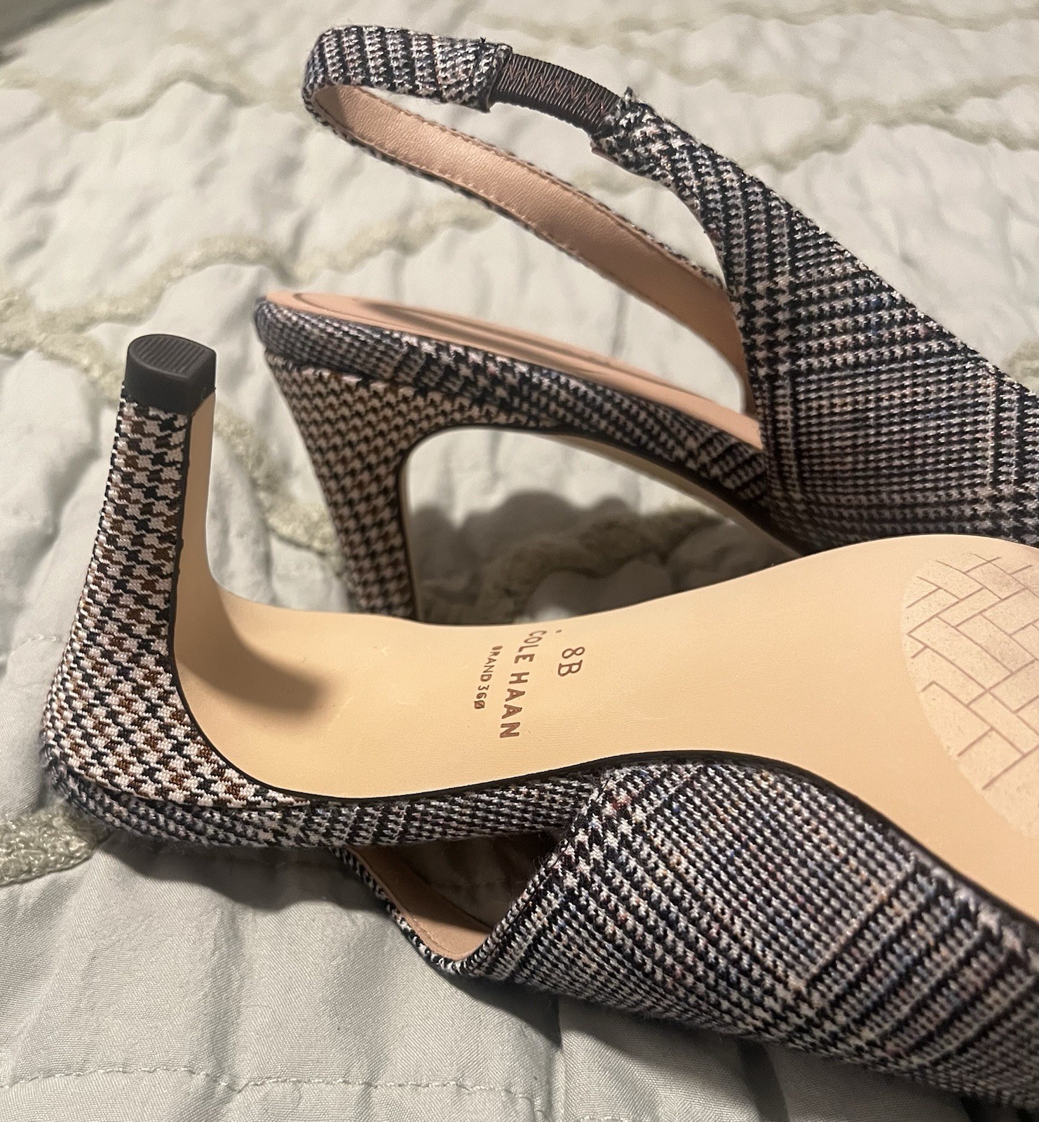 Cole Haan Women’s Plaid Textile Pointed Toe Stiletto Slingback Heels 8B