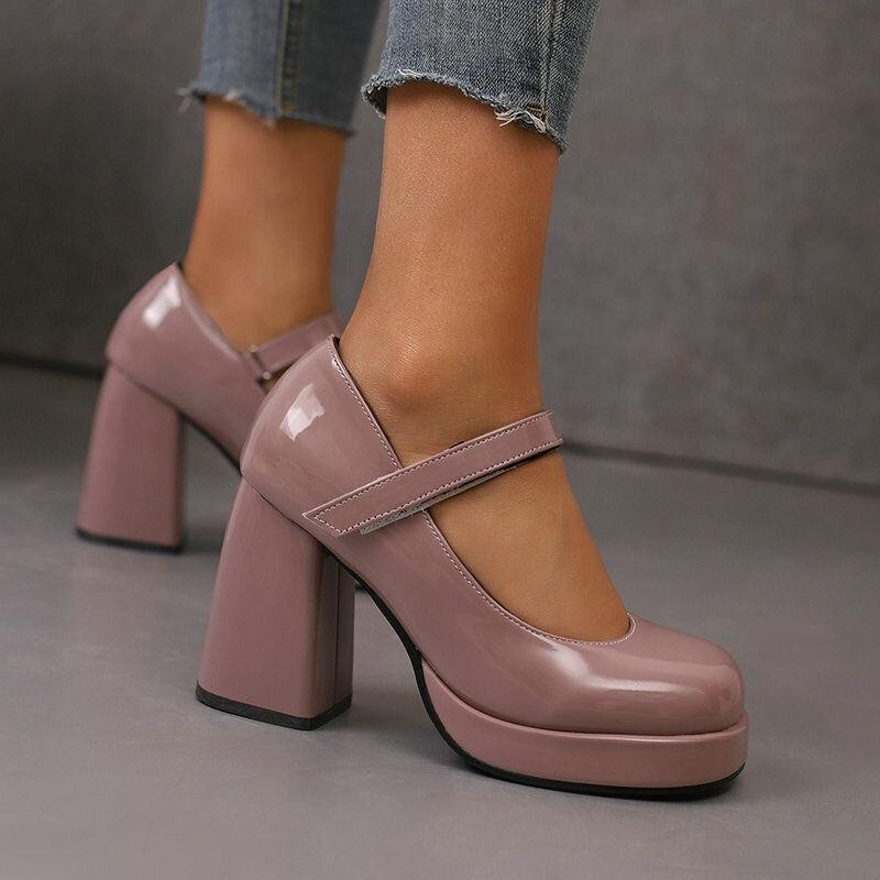 Womens Shiny Patent Leather High Heel Shoes Dress Casual Party Mary Jane Wedding